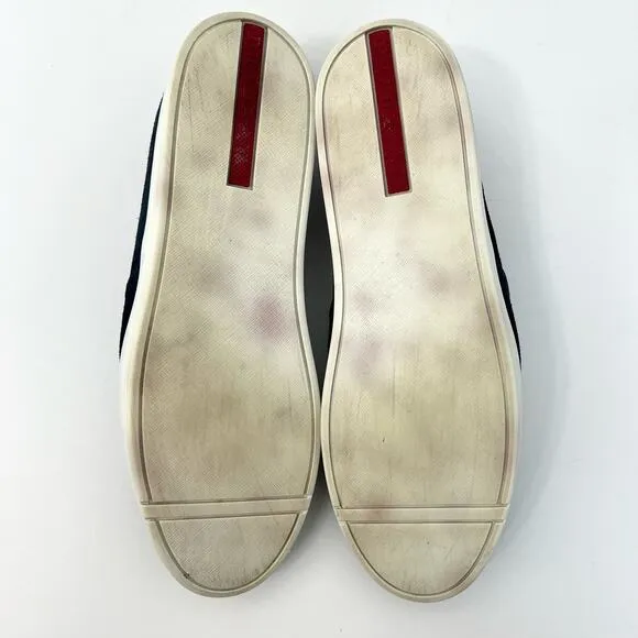 Prada Suede Loafers Slip-On Sneakers Navy Blue | Size: 41.5 Women's