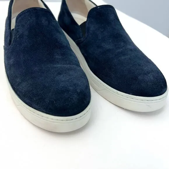 Prada Suede Loafers Slip-On Sneakers Navy Blue | Size: 41.5 Women's