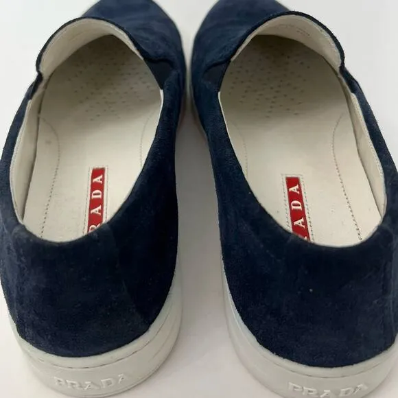 Prada Suede Loafers Slip-On Sneakers Navy Blue | Size: 41.5 Women's