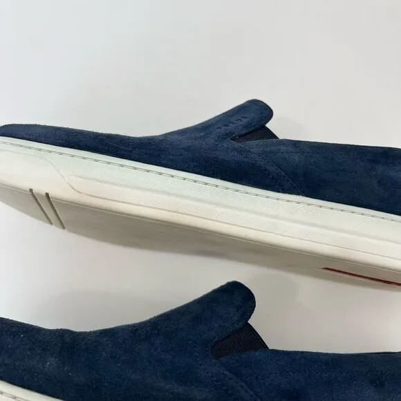 Prada Suede Loafers Slip-On Sneakers Navy Blue | Size: 41.5 Women's
