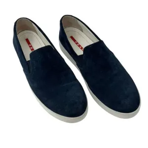 Prada Suede Loafers Slip-On Sneakers Navy Blue | Size: 41.5 Women's