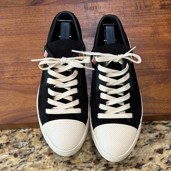 Prada US 8.5 Black Suede Cap Toe Sneakers