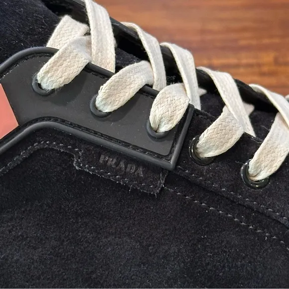 Prada US 8.5 Black Suede Cap Toe Sneakers