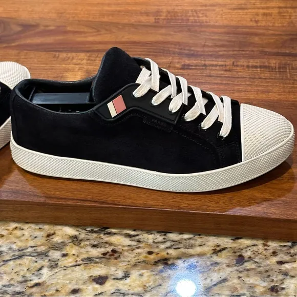 Prada US 8.5 Black Suede Cap Toe Sneakers