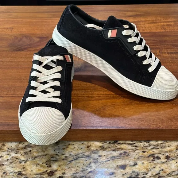 Prada US 8.5 Black Suede Cap Toe Sneakers