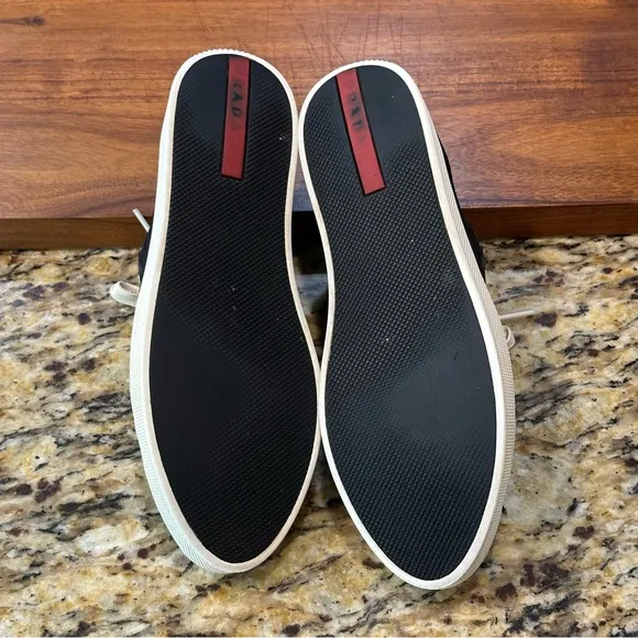 Prada US 8.5 Black Suede Cap Toe Sneakers
