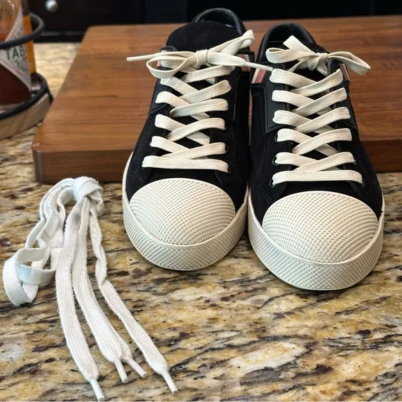 Prada US 8.5 Black Suede Cap Toe Sneakers