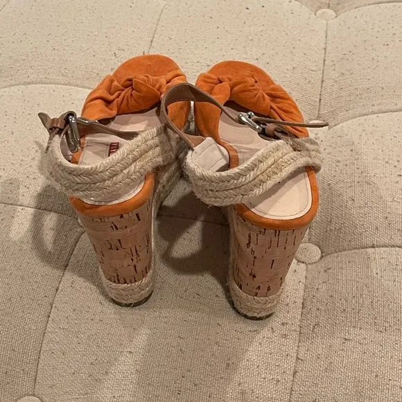 Prada women’s orange suede wedge sandals with cork wedge