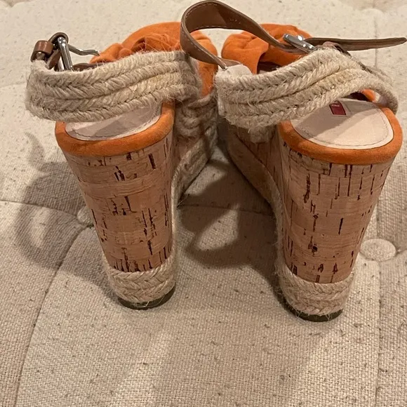 Prada women’s orange suede wedge sandals with cork wedge