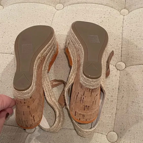 Prada women’s orange suede wedge sandals with cork wedge