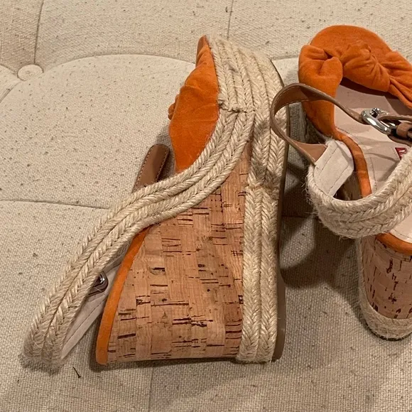 Prada women’s orange suede wedge sandals with cork wedge
