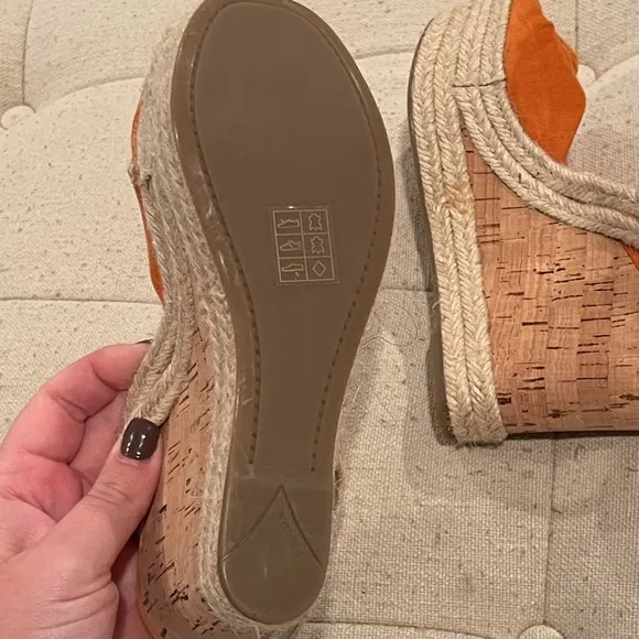 Prada women’s orange suede wedge sandals with cork wedge