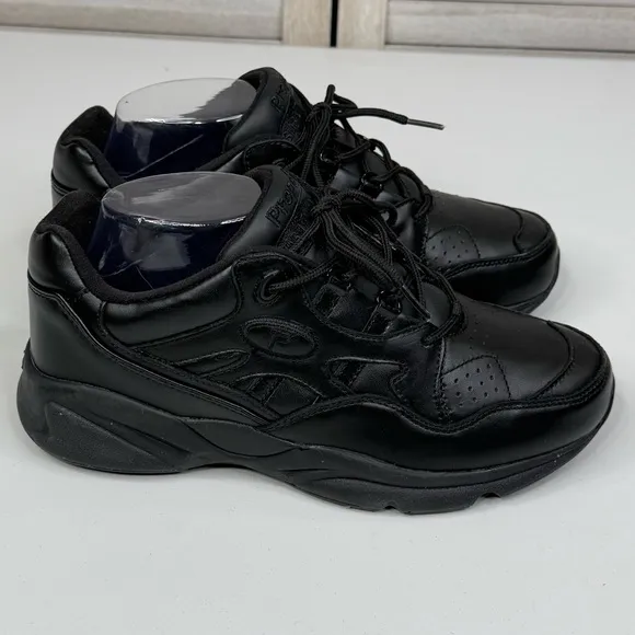 PROPET Stana Leather Slip Resistant Sneakers Black-7.5 (XXW-4E)