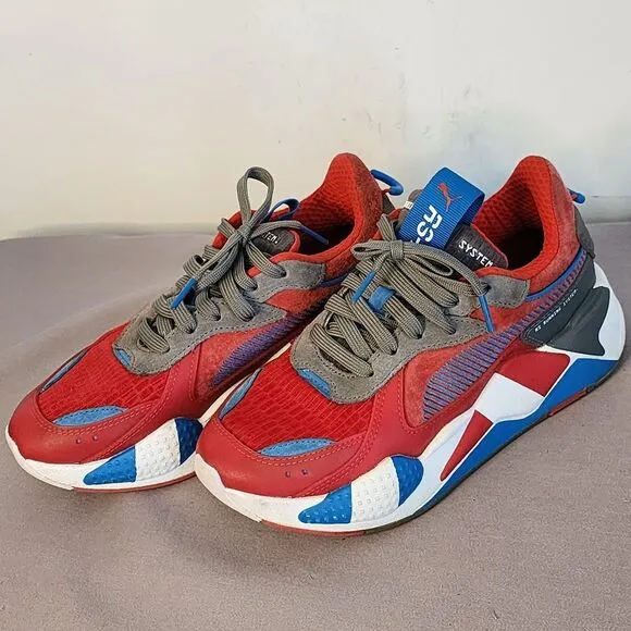 PUMA RS-X Running System Sneakers Athletic Shoes Red Blue Gray Retro Style US 5C