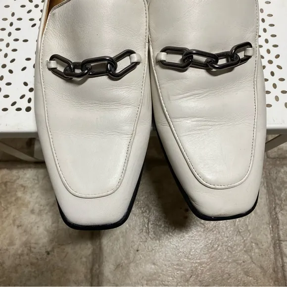 Rag &amp; Bone Aslen 8 Men’s White Leather Square Toe Loafers Slip on Chain
