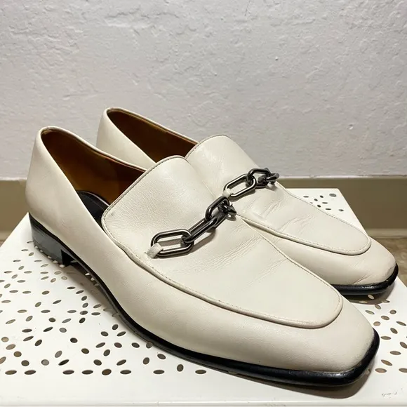 Rag &amp; Bone Aslen 8 Men’s White Leather Square Toe Loafers Slip on Chain