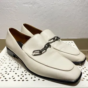 Rag &amp; Bone Aslen 8 Men’s White Leather Square Toe Loafers Slip on Chain