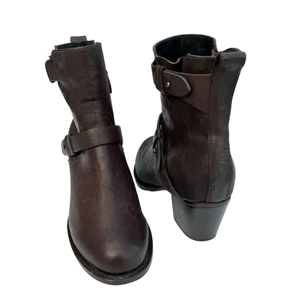Rag &amp; Bone Harper Moto Boots Brown Leather Heeled Ankle Boots Booties Women’s