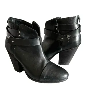 Rag &amp; Bone Harrow Black Leather Heeled Ankle Boots Booties Women’s Size 38