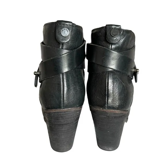 Rag &amp; Bone Harrow Black Leather Heeled Ankle Boots Booties Women’s Size 38