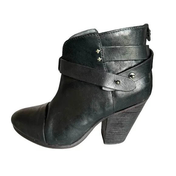 Rag &amp; Bone Harrow Black Leather Heeled Ankle Boots Booties Women’s Size 38