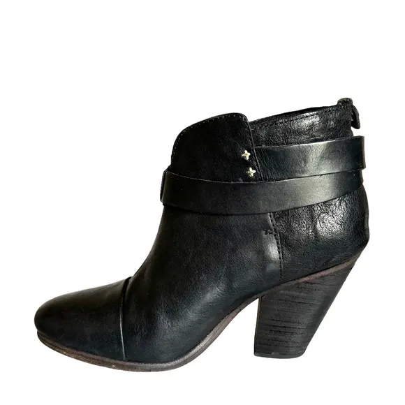 Rag &amp; Bone Harrow Black Leather Heeled Ankle Boots Booties Women’s Size 38