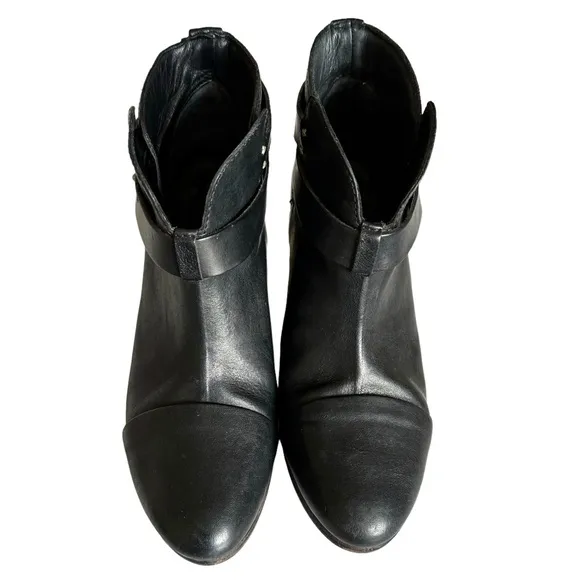 Rag &amp; Bone Harrow Black Leather Heeled Ankle Boots Booties Women’s Size 38