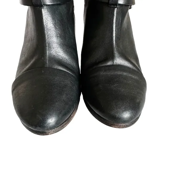 Rag &amp; Bone Harrow Black Leather Heeled Ankle Boots Booties Women’s Size 38