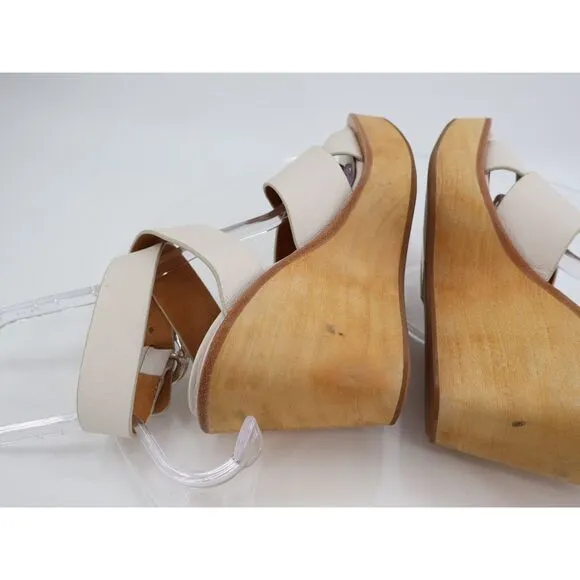 Rag &amp; Bone Santiago Sandals Wedge Clog White Leather Cross Strap Wooden Sz 40 10