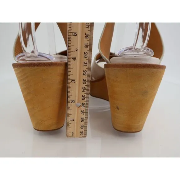 Rag &amp; Bone Santiago Sandals Wedge Clog White Leather Cross Strap Wooden Sz 40 10