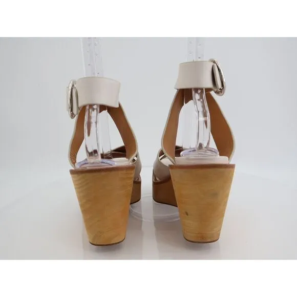 Rag &amp; Bone Santiago Sandals Wedge Clog White Leather Cross Strap Wooden Sz 40 10