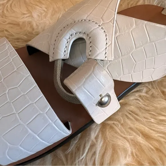 Rag &amp; Bone White August Mock-Croc Flat Sandals Sz-37
