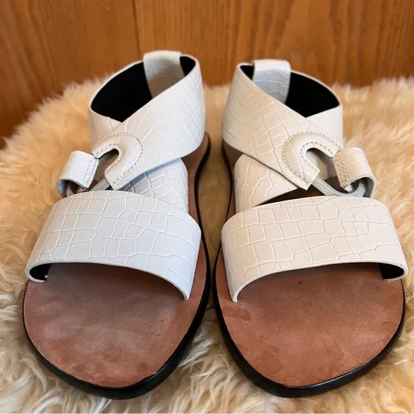 Rag &amp; Bone White August Mock-Croc Flat Sandals Sz-37