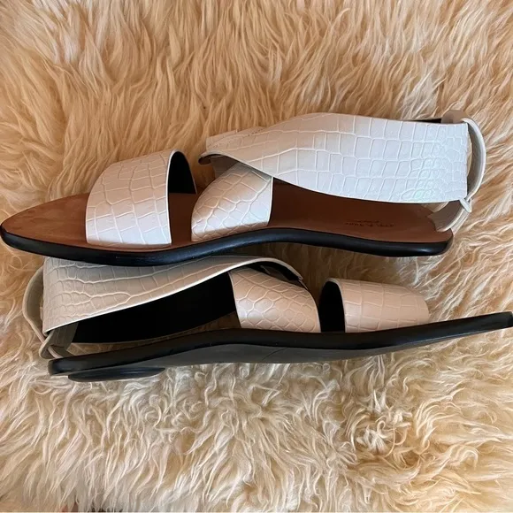 Rag &amp; Bone White August Mock-Croc Flat Sandals Sz-37