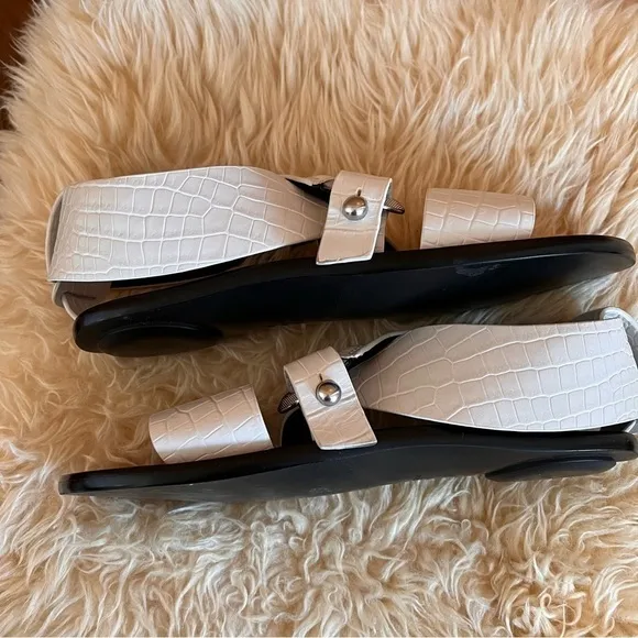 Rag &amp; Bone White August Mock-Croc Flat Sandals Sz-37