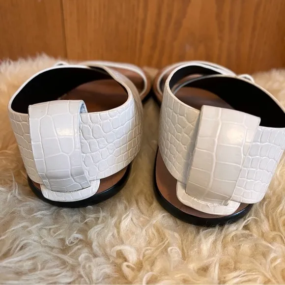 Rag &amp; Bone White August Mock-Croc Flat Sandals Sz-37