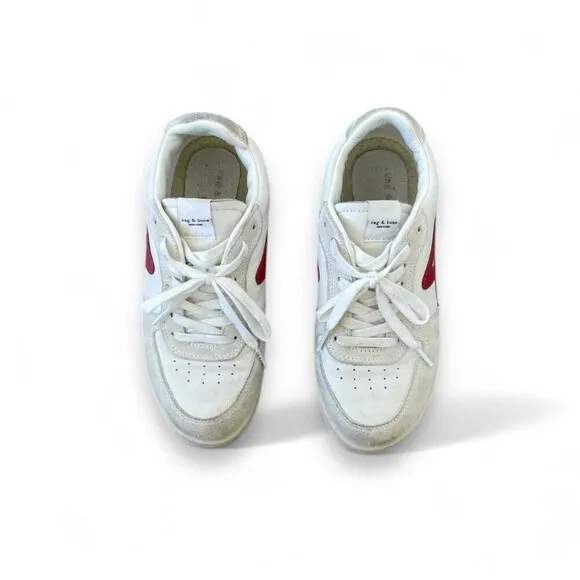 Rag Bone White Retro Court Sneakers in Red &amp; White Womens Size 7