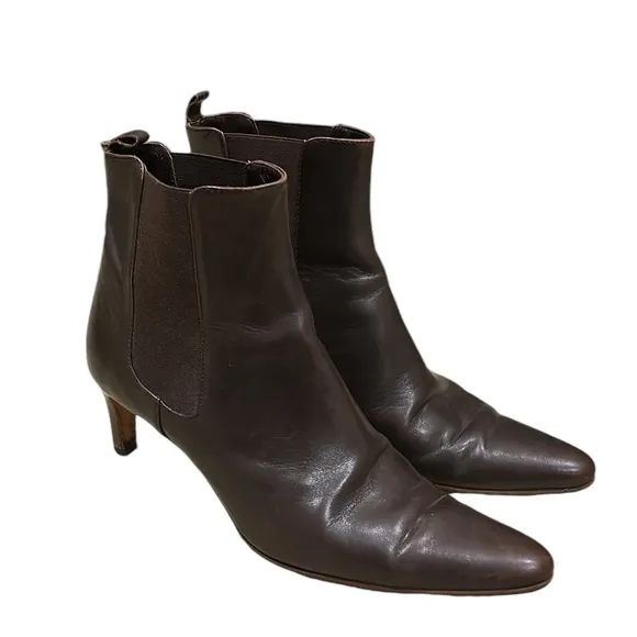 Ralph Lauren Black Label Vintage Brown Leather Heeled Ankle Boots Booties - 8.5