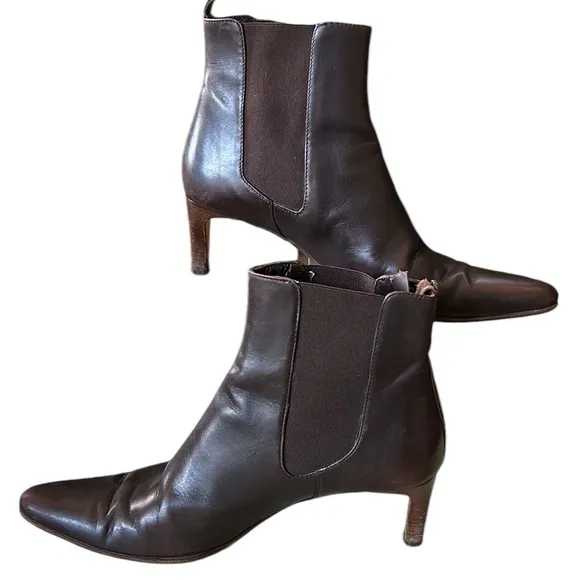 Ralph Lauren Black Label Vintage Brown Leather Heeled Ankle Boots Booties - 8.5