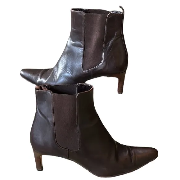 Ralph Lauren Black Label Vintage Brown Leather Heeled Ankle Boots Booties - 8.5