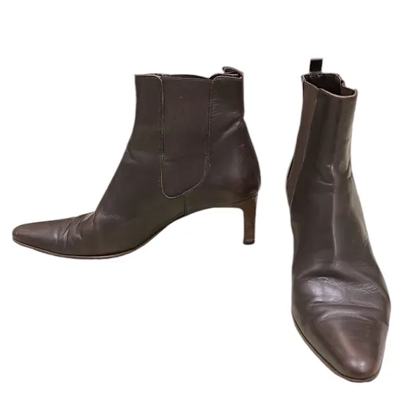 Ralph Lauren Black Label Vintage Brown Leather Heeled Ankle Boots Booties - 8.5