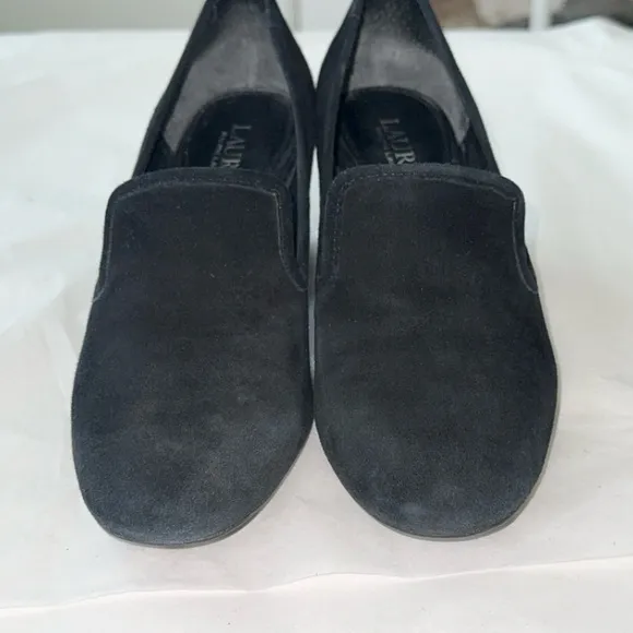 Ralph‎ Lauren Jenifer Black Suede Leather Classic Preppy Loafers Pumps 7