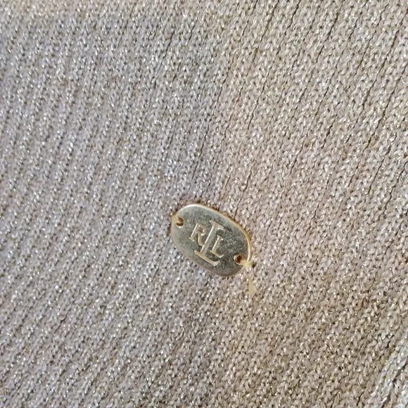Ralph Lauren Sweater Shimmery Metallic Knit Turtleneck Dressy Neutral Gold Beige