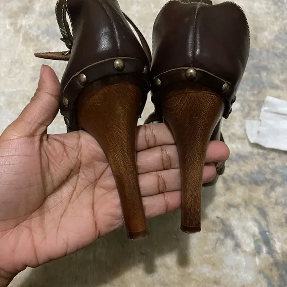 Rare Michael Kors Brown Leather Loafer Heels Made in Italy Size 9