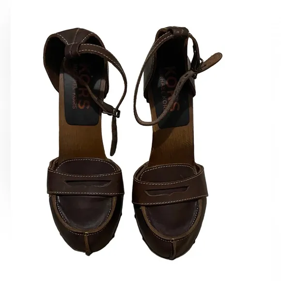 Rare Michael Kors Brown Leather Loafer Heels Made in Italy Size 9