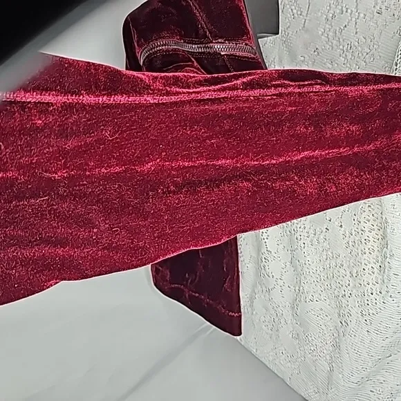 RARE Sol Sana burgundy velvet thigh high pull on holiday heeled boots sz 8