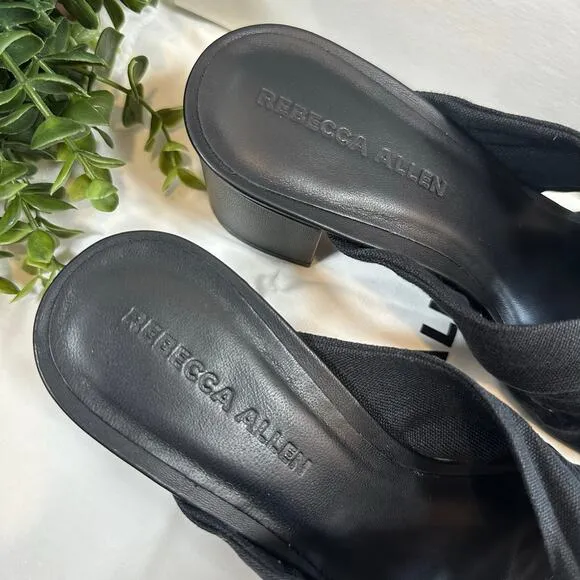 Rebecca Allen Women's The Twist Black Linen Slide Sandals Size 9.5