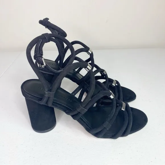 Rebecca Minkoff Apolline Suede Strappy Sandals Black Size 7.5