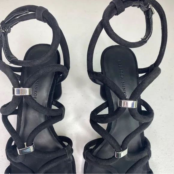 Rebecca Minkoff Apolline Suede Strappy Sandals Black Size 7.5