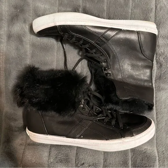 Rebecca Minkoff Sasha High Top Leathr Fur Sneakers
